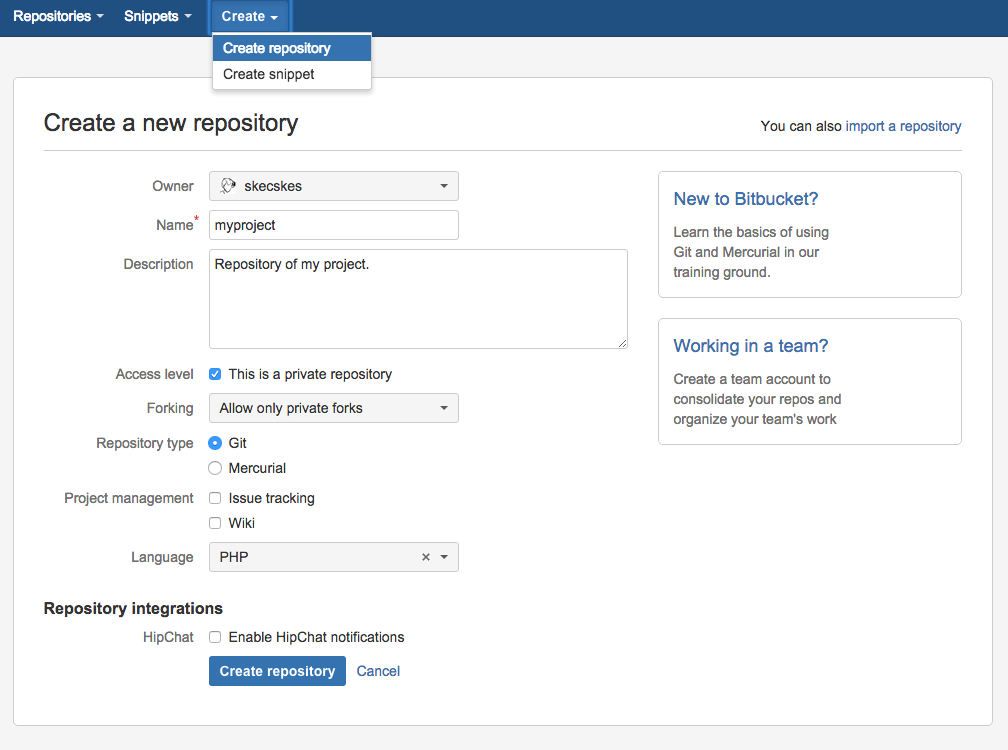 Creating new Bitbucket Repository